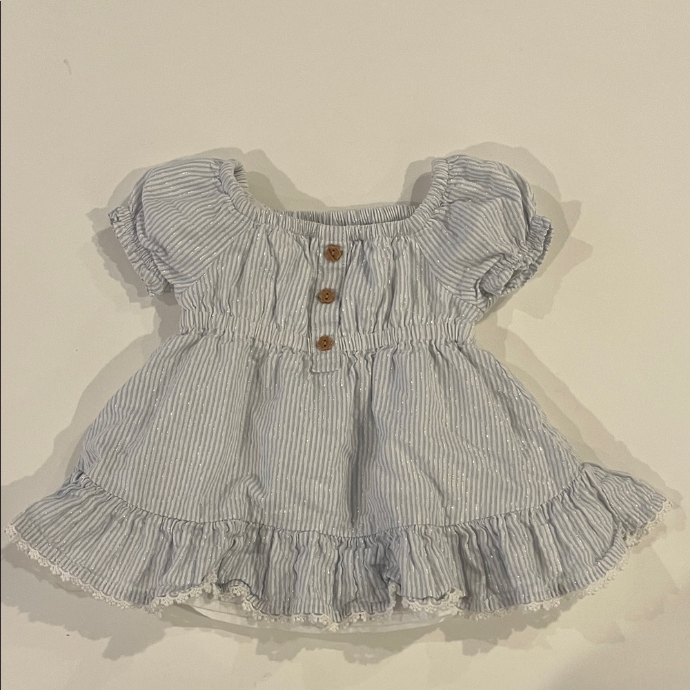 Tommy Bahama Baby Ruffle Dress with Wooden Buttons Blue Stripe